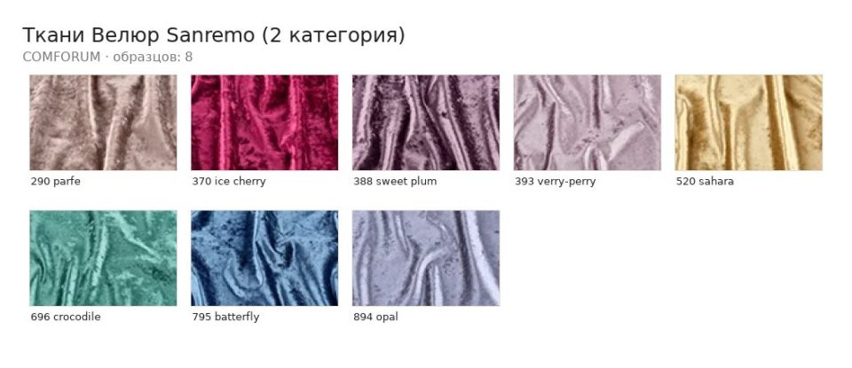 Ткани Велюр Sanremo (2 категория) — палитра COMFORUM