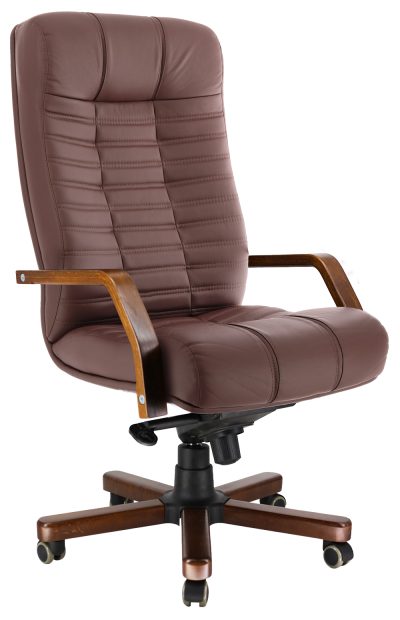 Кресло Everprof Atlant Wood (Атлант Вуд) M Кожа Kоричневый
