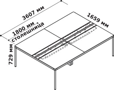 Бенч-стол с центральной перегородкой и Top Access 80+80 L.360