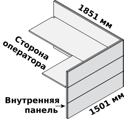 Угловой правый модуль с 3-я панелями из МДФ 1851 х 1501 мм