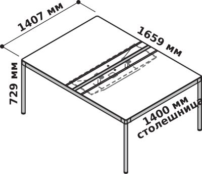 Бенч-стол с центральной перегородкой и Top Access 80+80 L.140