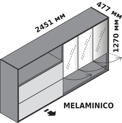 Монолитный шкаф с 3 стеклянными дверцами, высота 127 см (меламин)