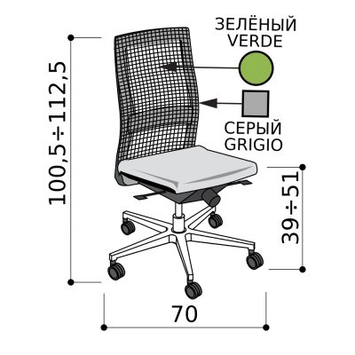 Кресло для персонала, зелёная спинка-сетка с серым каркасом, алюминиевая база, антишок механизм