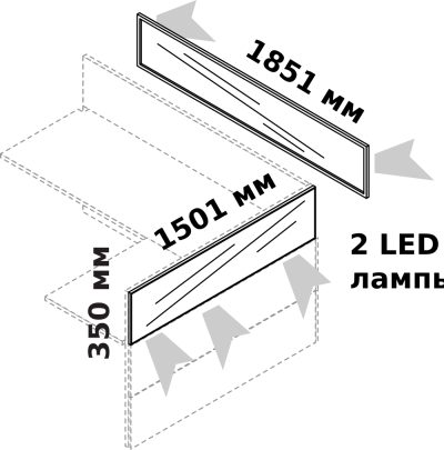 Комплект верхних панелей из поликарбоната с LED-подсветкой для углового модуля 1851 х 1051 мм