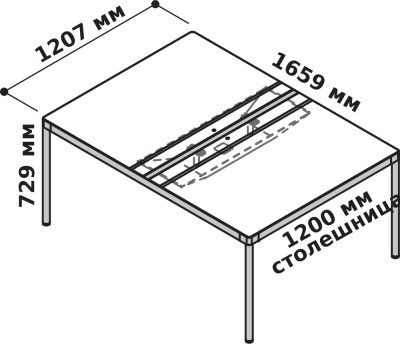 Бенч-стол с центральной перегородкой и Top Access 80+80 L.120