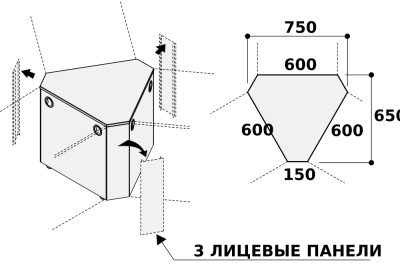 Модуль для соединения шкафов глубиной 60 см с трех сторон