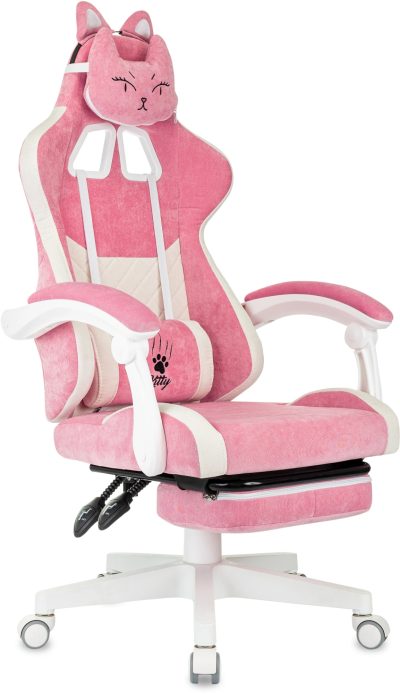 Кресло игровое Knight Kitty/F W Fabric розовый/молочный с подголов. крестов. пластик подст.для ног пластик белый