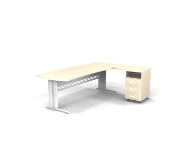 Угловое рабочее место с тумбой, L-образный каркас, правое (220 × 160 h 74 см) Берлин