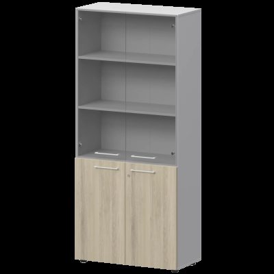 Шкаф высокий закрытый с стеклом Кортез СМШ58.28F.38SМ(Б) Кронберг/Белый