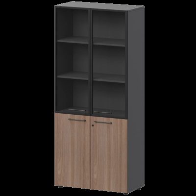 Шкаф высокий закрытый с стеклом в алюминиевой раме Кортез СМШ58.28F.38RSМ(Ч) Темный шимо/Графит