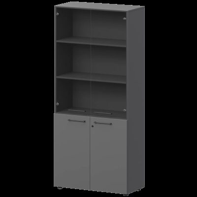 Шкаф высокий закрытый с стеклом Кортез СМШ58.28F.38SМ(Ч) Графит