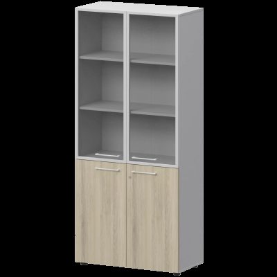 Шкаф высокий закрытый с стеклом в алюминиевой раме Кортез СМШ58.28F.38RSМ(Б) Кронберг/Белый