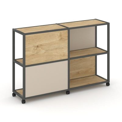 Шелф Мобайл Стеллаж 3 уровня 2 секции VR.LT-STK-314.08 Тиквуд Светлый/Металл Антрацит/W-04 1570*400*