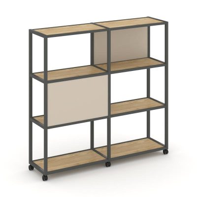 Шелф Мобайл Стеллаж 4 уровня 2 секции VR.LT-STK-412.08 Тиквуд Светлый/Металл Антрацит/W-04 1570*400*