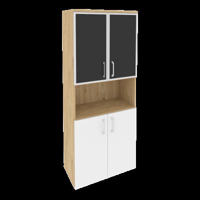Оникс Шкаф высокий широкий O.ST-1.4 R black Тиквуд Светлый/Белый Бриллиант/Стекло Black 800*420*1977