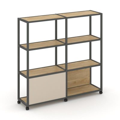 Шелф Мобайл Стеллаж 4 уровня 2 секции VR.LT-STK-413.10 Тиквуд Светлый/Металл Антрацит/W-04 1970*400*