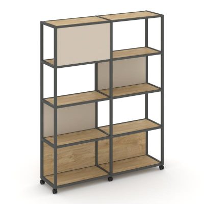 Шелф Мобайл Стеллаж 5 уровней 2 секции VR.LT-STK-514.12 Тиквуд Светлый/Металл Антрацит/W-04 2370*400