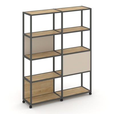 Шелф Мобайл Стеллаж 5 уровней 2 секции VR.LT-STK-512.08 Тиквуд Светлый/Металл Антрацит/W-04 1570*400