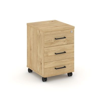 Стайл Проджект Тумба мобильная 3 ящ. Стандартные колеса SN.TM-002 Тиквуд Светлый/Черный Ручки 416*46