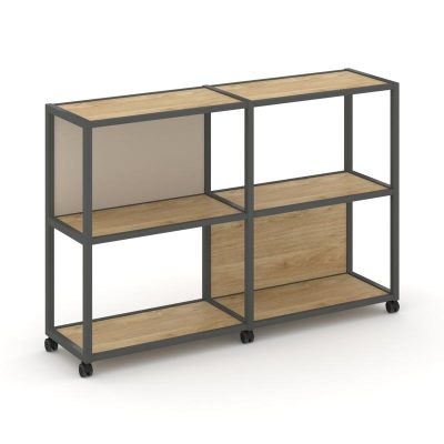 Шелф Мобайл Стеллаж 3 уровня 2 секции VR.LT-STK-312.08 Тиквуд Светлый/Металл Антрацит/W-04 1570*400*