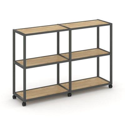 Шелф Мобайл Стеллаж 3 уровня 2 секции VR.LT-STK-311.06 Тиквуд Светлый/Металл Антрацит 1170*400*1046