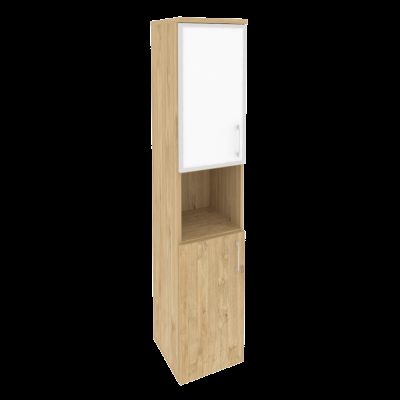 Оникс Шкаф высокий узкий левый O.SU-1.4 R (L) white Тиквуд Светлый/Стекло White 400*420*1977