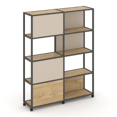 Шелф Мобайл Стеллаж 5 уровней 2 секции VR.LT-STK-515.06 Тиквуд Светлый/Металл Антрацит/W-04 1170*400