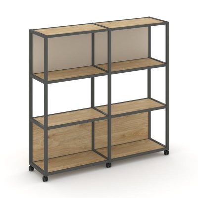 Шелф Мобайл Стеллаж 4 уровня 2 секции VR.LT-STK-415.12 Тиквуд Светлый/Металл Антрацит/W-04 2370*400*