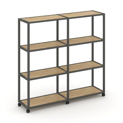 Шелф Мобайл Стеллаж 4 уровня 2 секции VR.LT-STK-411.12 Тиквуд Светлый/Металл Антрацит 2370*400*1523