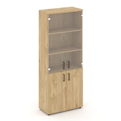 Стайл Проджект Шкаф высокий широкий SN.STS.E-102 Тиквуд Светлый/Прозрачный/Черный Ручки 796*400*1982