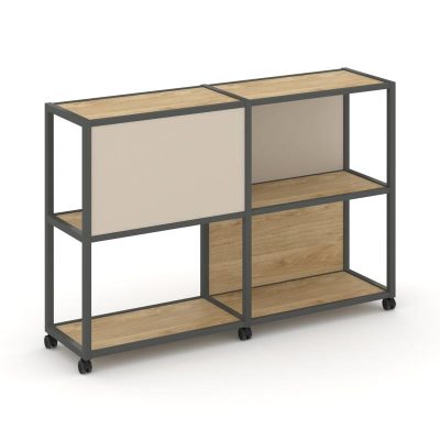 Шелф Мобайл Стеллаж 3 уровня 2 секции VR.LT-STK-313.06 Тиквуд Светлый/Металл Антрацит/W-04 1170*400*