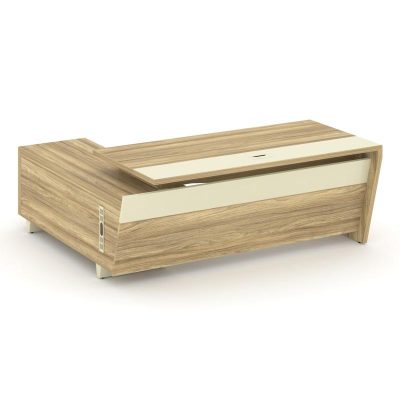 Корнер Стол руководителя с тумбой COR.SRT-20 (R) Гикори Песочный/Ваниль/Металл Ваниль 2000*1800*750