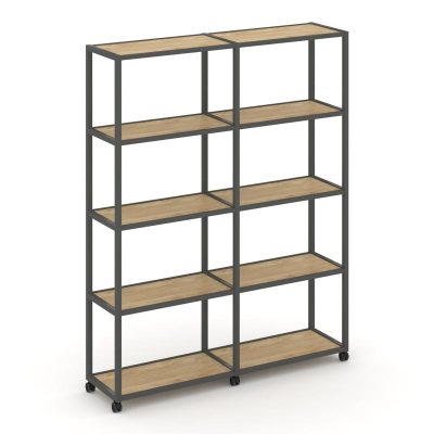Шелф Мобайл Стеллаж 5 уровней 2 секции VR.LT-STK-511.12 Тиквуд Светлый/Металл Антрацит 2370*400*2000