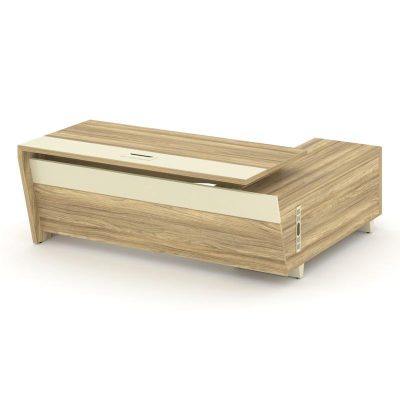 Корнер Стол руководителя с опорной тумбой, левый COR.SRT-20.2(L) Гикори Песочный/Ваниль/Металл Ванил
