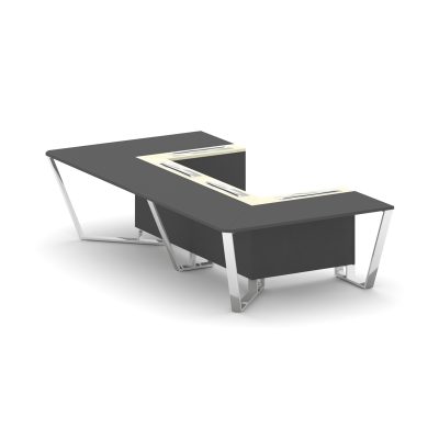 Стил Мит Стол переговорный П-образный MMK-PR.B.SP-07P Антрацит/Ваниль Глянец/Нержавеющая Сталь/Хром