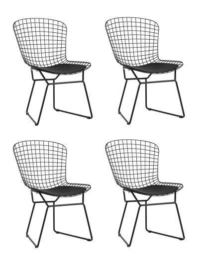 Стул обеденный Bertoia черный с черной подушкой 4 шт