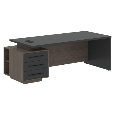 Стол руководителя с тумбой VCT 2290(Л) Яшма черный/Черный матовый/Дуб Сильвер 2200х900х750 VELION