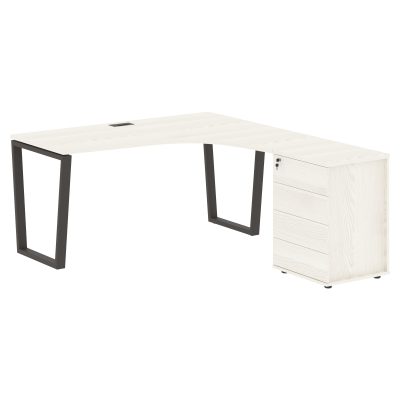 Стол эргономичный с тумбой EVCET 1518(Пр) Ясень Траун/Мокко 1560х1880х750 EDIS
