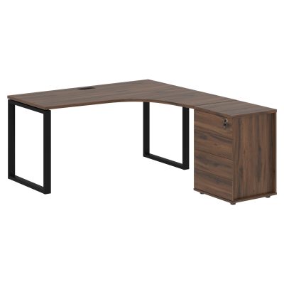 Стол эргономичный с тумбой EQCET 1518(Пр) Дуб Денвер тёмный/Черный 1560х1880х750 EDIS