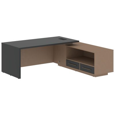 Стол руководителя с тумбой VCT 2119(Пр) Яшма черный/Бронза браш/Кобра 2100х1900х750 VELION