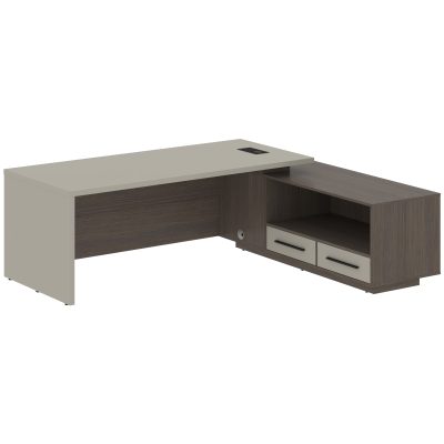 Стол руководителя с тумбой VCT 2319(Пр) Аметист/Черный матовый/Дуб Сильвер 2300х1900х750 VELION