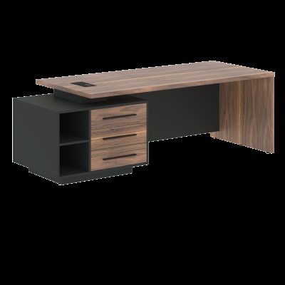 Стол руководителя с тумбой VRCT 2390(Л) Американский орех/Черный матовый/Яшма черный 2300х900х750 VE