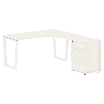 Стол эргономичный с тумбой EVCET 1518(Пр) Ясень Траун/Белый 1560х1880х750 EDIS