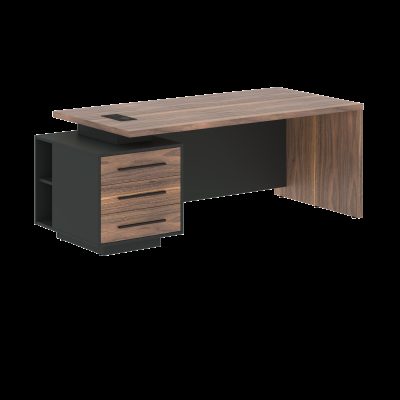 Стол руководителя с тумбой VRCT 2090(Л) Американский орех/Черный матовый/Яшма черный 2000х900х750 VE