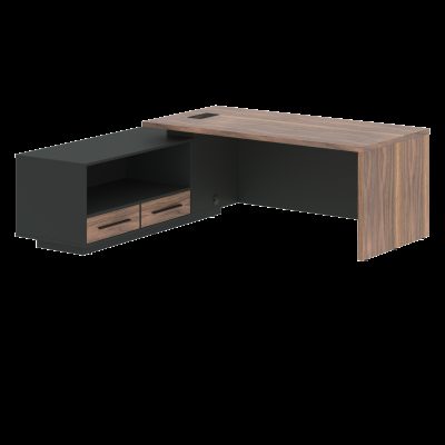 Стол руководителя с тумбой VRCT 2119(Л) Американский орех/Черный матовый/Яшма черный 2100х1900х750 V