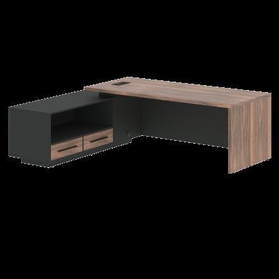 Стол руководителя с тумбой VRCT 2319(Л) Американский орех/Черный матовый/Яшма черный 2300х1900х750 V