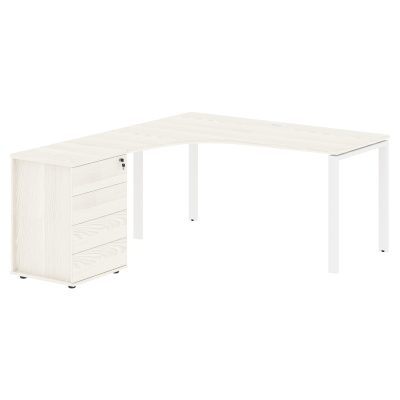Стол эргономичный с тумбой EUCET 1518(Л) Ясень Траун/Белый 1560х1880х750 EDIS