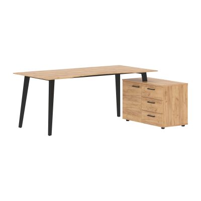 Стол руководителя с тумбой JCT 1813(Пр) Дуб Бофорд/Антрацит 1800х1300х750 JAY