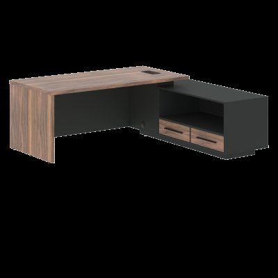 Стол руководителя с тумбой VRCT 2119(Пр) Американский орех/Черный матовый/Яшма черный 2100х1900х750 V