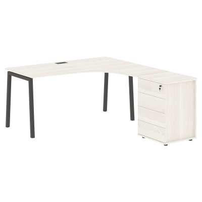 Стол эргономичный с тумбой ELCET 1518(Пр) Ясень Траун/Мокко 1560х1880х750 EDIS